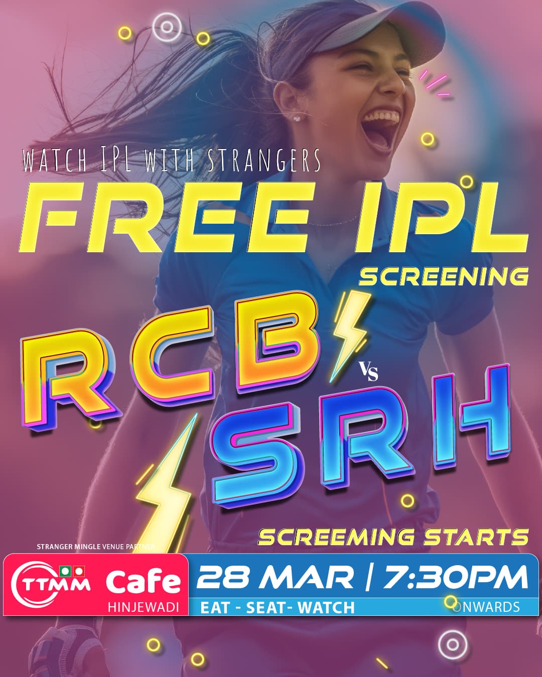 IPL screening poster by Stranger Mingle pune for cafe